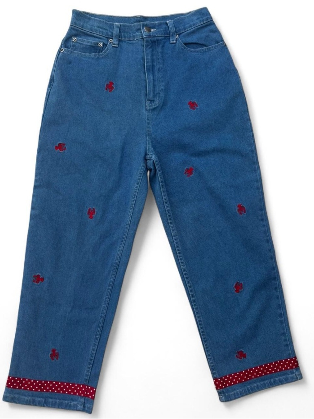 Embroidered Jeans with Red Lobsters